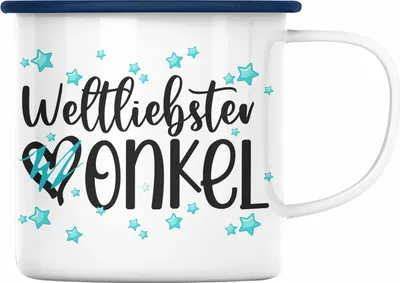 Produktbild von Trendation - Bester Onkel Emaille Tasse Geschenk Emaille Tassen Geburtstag Geschenkideen Weihnachten (Blau)