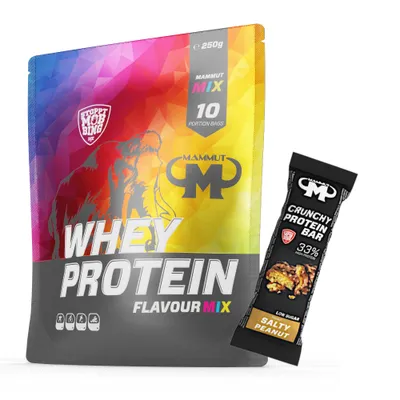Produktbild von Mammut Nutrition - Whey Protein 10 x 25 g Proben Mixbeutel - 10 Portionen Eiweiß + GRATIS Protein Bar (Salty Peanut), Geschmack: Mix Beutel 10 x 25 g