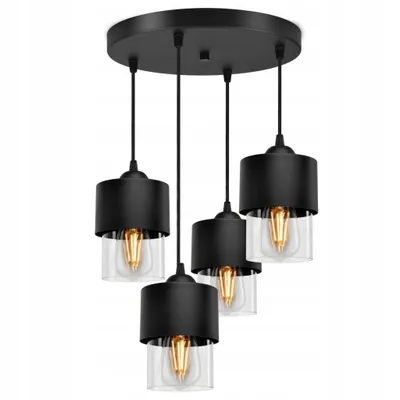 Produktbild von LUXOLAR Pendelleuchten 4 flammig Schwarz mit transparent Glasschirm E27 60 W, Deckenleuchte für Wohnzimmer, Küchen - Hängelampe Modern Design