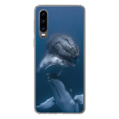 Produktbild von MuchoWow® Handyhülle Schutzhülle Hülle für Huawei P30 Wale - Meer - Familie Silikon Softcase Handy Hülle - Kartenbesitzer