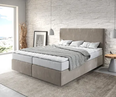 Produktbild von DELIFE Boxspringbett Dream-Well 160x200 cm Mikrofaser Beige mit Matratze und Topper