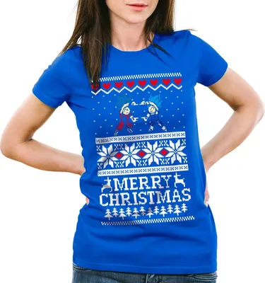 Produktbild von style3 Merry Christmas Goku Vegeta Weihnachten Damen T-Shirt, Farbe:Blau, Größe:S