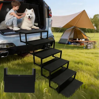 Produktbild von Faltbare Hundetreppe mit 6 Stufen für Autos, SUVs, LKWs, Sofas und Betten – leichte und rutschfeste Treppe für große Hunde, belastbar bis 90 kg, einfach zu transportieren und zu verstauen