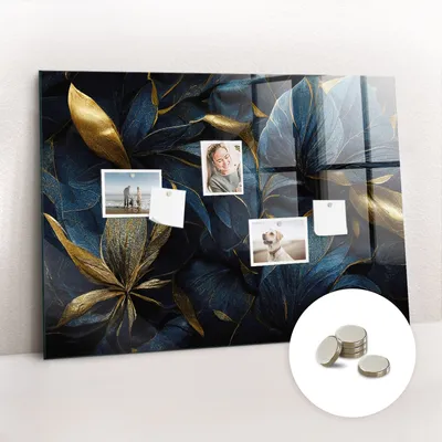 Obrázek produktu pro Magnetická Tabule na Zeď Skleněná - Memo Board Kleněnou Přední Stranou - 5 magnetů v balení - 100x70 cm - Dekorativní květiny