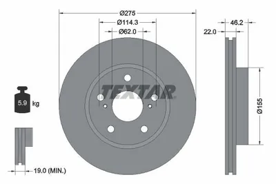 Obrázok produktu pre 2 brzdové kotúče Textar 275 mm predné pre Toyota Auris 1,4 1,6