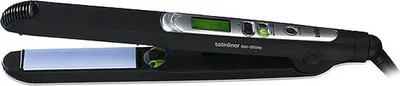 A black Braun Satin Hair 7 ES2 Satinline Ionshine hair straightener is shown on a white background.