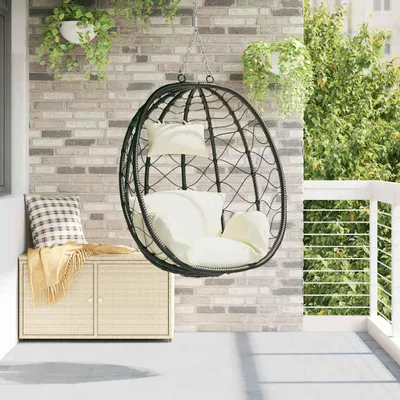 Produktbild von Möbel Hängendes Ei-Stuhl Cremeweiß 91,5 x 54,5 x 107 cm Poly-Rattan - Hollywoodschaukeln &43263