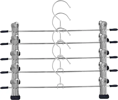 Produktbild von Metallbügel mit Klammern für Hosen und Röcke, verchromt, mit verstellbaren Clips und drehbarem Haken
