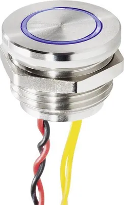 Zdjęcie produktu dla Renkforce RF-4707818 Przycisk dzwonkowy podświetlany z piezoelektrycznym 1-krotny stal nierdzewna, niebieski 24 V/0,3 A (RF-4707818)