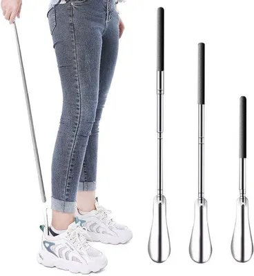 Productafbeelding van Ibenzoa® schoenlepels met verstelbare, lange handgreep – roestvrij staal, telescopisch, comfortabel schoenen aantrekken zonder te bukken, geschikt voor alle leeftijden