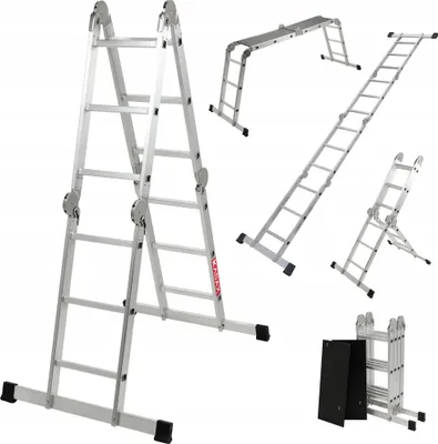 Produktbild von KADAX Mehrzweckleiter 12 Stufen, Multifunktionsleiter aus Aluminium, Aluleiter