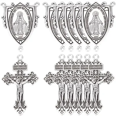20 Rosenkranz-Anhänger & Kreuze, antik-silber, Legierung, DIY-Schmuck