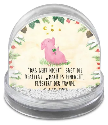 Produktbild von Mr. & Mrs. Panda Schneekugel Weihnachten Schwein Glück - Naturpapier - Geschenk, Motivation, Ziele, schnee kugel, Lustige Sprüche, Weihnachts, Träume, Glücksbringer
