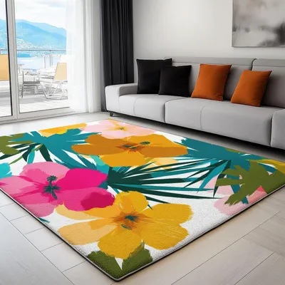 Imagen del producto de Alfombra lavable de 140 x 200 cm con diseño abstracto tropical