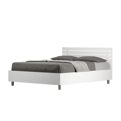 Produktbild von ITYHOME - Bett ohne Lattenrost 140x200 gerades Kopfteil mit Holzlatten Esche weiß Ankel