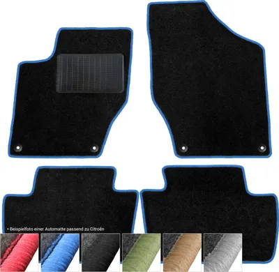 Immagine prodotto di moto-MOLTICO tappetini auto velours tappetini auto neri set 4 pezzi adatto per Citroen C4 Cactus dal 2014 (blu - cuciture decorative)