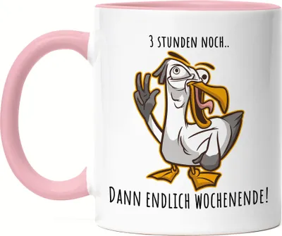 Produktbild von 3 Stunden noch dann Wochenende Tasse Rosa Möwe Büro Burnout Feierabend Lustig Sarkasmus