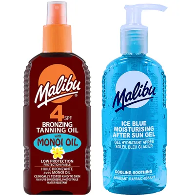 Immagine prodotto di Malibu SPF4 Olio abbronzante con monoi + gel blu ghiaccio dopo aver abbronzato 200 ml