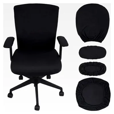 Produktbild von Bürostuhlbezug mit Armlehnenbezug, Sitzbezug und Rückenlehnenbezug, elastische Stuhlhusse für Drehstühle, universell einsetzbar (Schwarz, 1 Set)