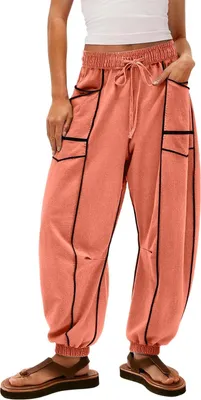 Image de ASKSA Damen Hose Trainingshose Kordelzug Baggy Jogginghose Y2K Patchwork Loose Fit Stretch High Waist Streetwear Sporthose (Orange,XXL)