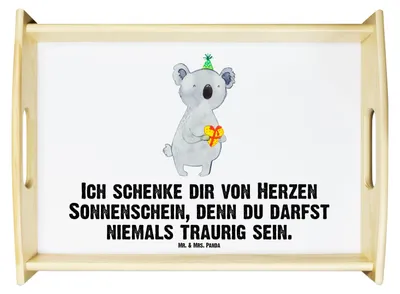 Produktbild von Mr. & Mrs. Panda Tablett Koala Geschenk - Weiß - betttablett, Party, Geburtstag, Deko, Serviertablett, Servier, Holztablett