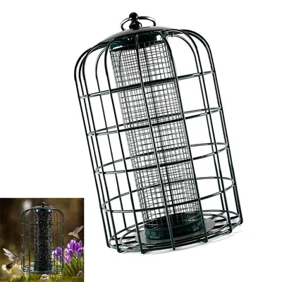 Produktbild von Vogelfutterspender zum Aufhängen, Metall Vogelfutterhaus 30 cm, wetterfestes Vogelhaus für Garten Balkon, einfach montierbar