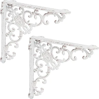 Image de 2 pièces vintage blanc antique support d'étagère en fonte avec des ornements