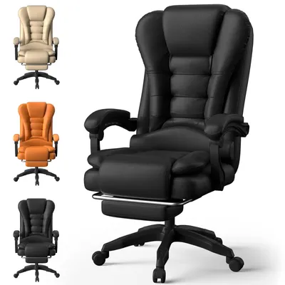 Produktbild von Bürostuhl Ergonomisch Schwarz, Kunstleder Chefsessel mit Verstellbarer Rückenlehne 90°-135°, Höhenverstellbarer Drehstuhl, 150 kg Belastbarkeit