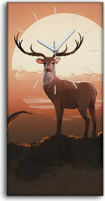 Produktbild von Wohnzimmer-Bild Leinwand Uhr Geräuschlos 30x60 der Hirsch Tiere Sonnenuntergang - weiße Hände