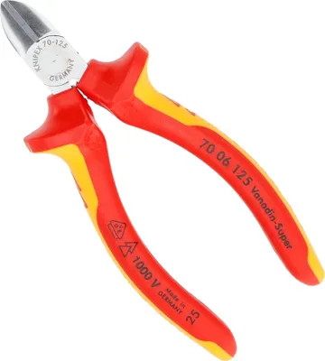 Produktbild von Knipex 70 06 125, Diagonale Zange, Chrom-Vanadium-Stahl, Kunststoff, Orange, Rot, 125 mm, 121 g