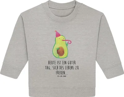 Produktbild von Mr. & Mrs. Panda Organic Baby Pullover Avocado Feier 24. - 36. Monat - Heather Grey - Geschenk, Geburtstag, Tröte, Gute Laune, Bullover, Party