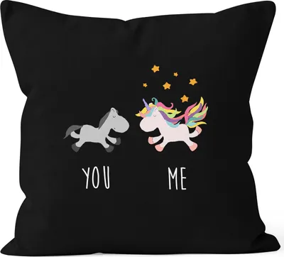 Produktbild von Kissenbezug You and Me Einhorn Unicorn Deko-Kissen 40x40 Baumwolle MoonWorks® schwarz unisize
