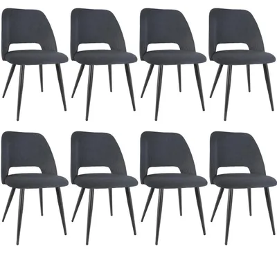 Image de Ensemble de 8 chaises de salle à manger en velours, avec pieds en métal, de couleur noire