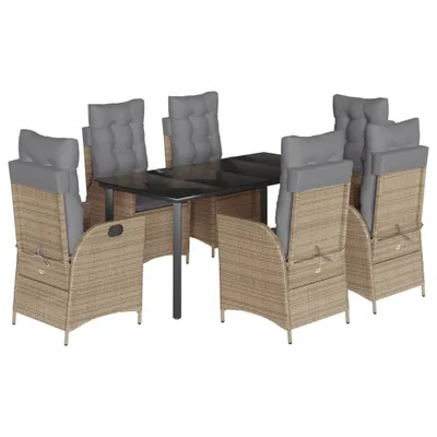 Produktbild von vidaXL 7-tlg. Garten-Essgruppe mit Kissen Beige Poly Rattan