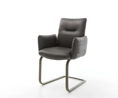 Produktbild von DELIFE Freischwinger Jova-Flex mit Armlehnen Mikrofaser Anthrazit Vintage Freischwinger flach Effektfinish Titan Taschenfederkern