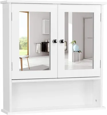 Produktbild von Yaheetech Spiegelschrank, Hängeschrank mit Spiegeltür und 3 Ablagen, Weiß