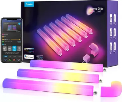 Produktbild von Govee Intelligente LED Wandleuchte H6062, RGBICWW, Transparent Weiß, 300x35mm, 1,8m Kabellänge, Wi-Fi/Bluetooth, Musik Sync, Sprach- & App-Steuerung, 40 Modi, Wandmontage, Innenbereich, 1 Ecke, 6 Paneele