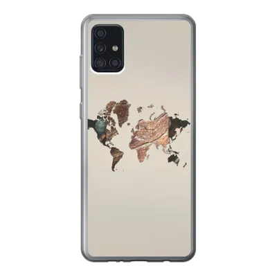 Produktbild von MuchoWow® Handyhülle Schutzhülle Hülle für Samsung Galaxy A52 5G Weltkarte - Holz - Braun Silikon Softcase Handy Hülle - Umschlag
