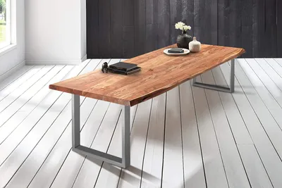 Produktbild von Esstisch Baumkante massiv Akazie natur 200 x 110 silber VALIN