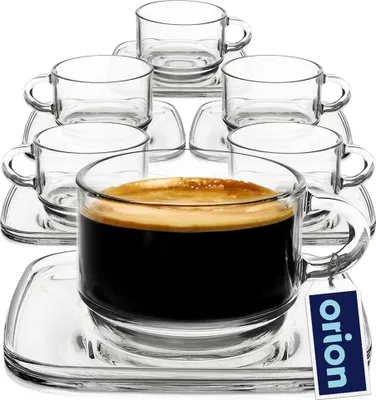 Image de Tasse en verre tasse à café tasse à thé avec soucoupe verre 250 ml 6 pcs.