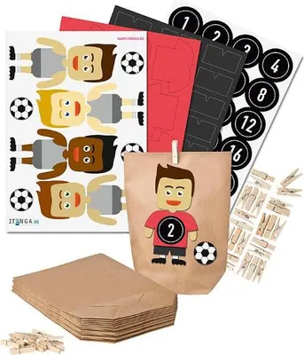 Produktbild von Basteladventskalender Fußball Trikot rot Hose schwarz Sticker schwarz