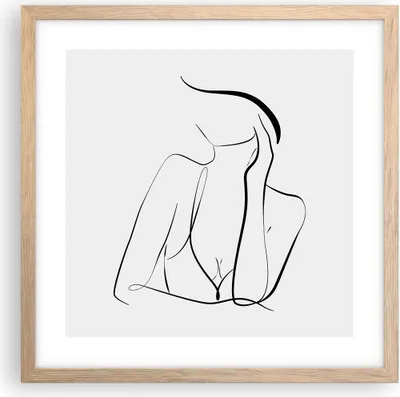 Produktbild von Gerahmtes Poster - Rahmen in heller Eiche - Frau Linien Minimalismus - 40x40 cm - Wand Bild - Wanddeko - Wandbilder - Kunstposter - Wandposter - Bilderrahmen - Bilder - Kunstdruck - P2NAC40x40-4488