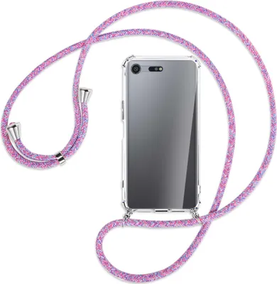 Produktbild von Handykette Backcover-Schutzhülle mit Band (Metall silberfarben) für Sony Xperia XZ Premium - lila/rosa/blau