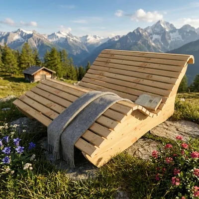 Produktbild von Holzliege Waldsofa Wellenliege Relaxliege "Sigi" Gartenliege Massivholz Lärche abgeschrägt 140cm Himmelsliege