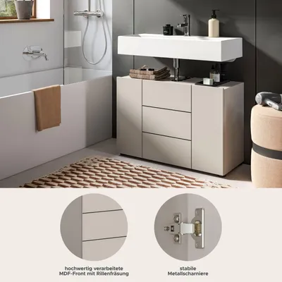 Produktbild von xonox.home Vira Waschbeckenunterschrank (B/H/T: 82x56x34 cm) Kaschmir Nachbildung und schwarz