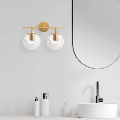 Produktbild von Opviq, Wandleuchte aus Metall (Gold), 36 x 24 x 16 cm | Glasabdeckung, Metallbasis, IP20, 2 x E14 Max 40 W | Elegantes, industrielles Design für moderne Räume.