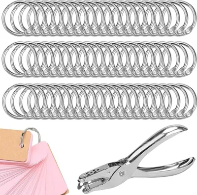 Produktbild von 100 Stück Silberne Buchringe mit Lochzange, 25mm Außendurchmesser, 20mm Innendurchmesser, Binderinge für Loseblattsammlung und Scrapbooking