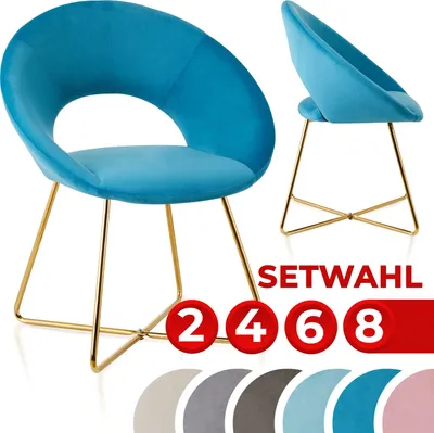 Produktbild von Esszimmerstühle - Set Wahl – gepolstert, Samt, Beine aus Buchenholz, Küchenstühle Polsterstühle Wohnzimmerstühle Sessel Set: 6 Stühle Farbe: Türkis