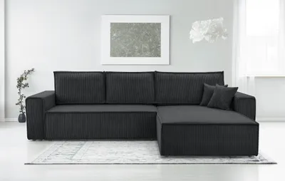 Produktbild von AX LIVING Dunkelgrau Cord Couch L Form – Cedria Wohnlandschaft 287cm