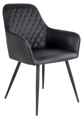 Immagine prodotto di Set 2 sedie da pranzo Harbo con braccioli in ecopelle nera e gambe in metallo nero